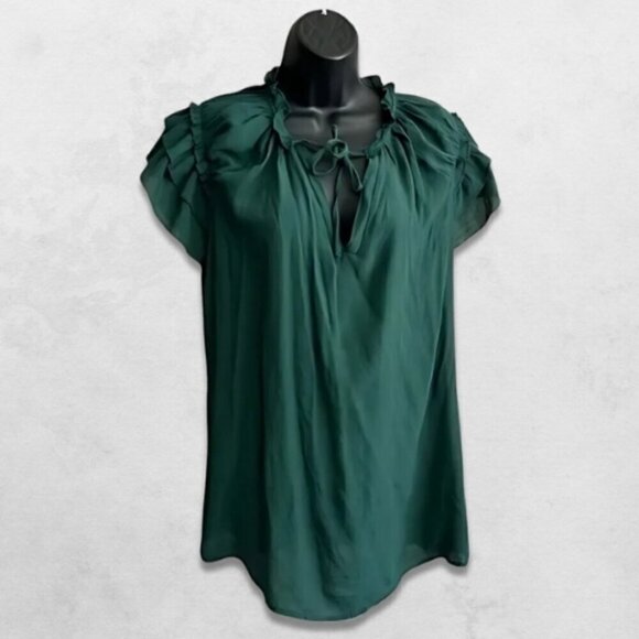 Dokotoo Tops - Dokotoo V-Neck Top Adjustable Drawstring Ruffled Cap Sleeves Deep Green W US XL